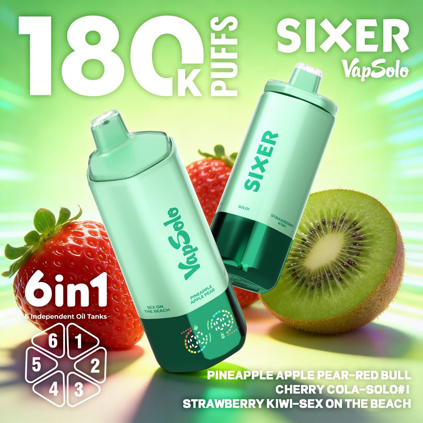 VAPSOLO SIXER 180k 6en1 | 180.000 caladas 6 sabores en 1