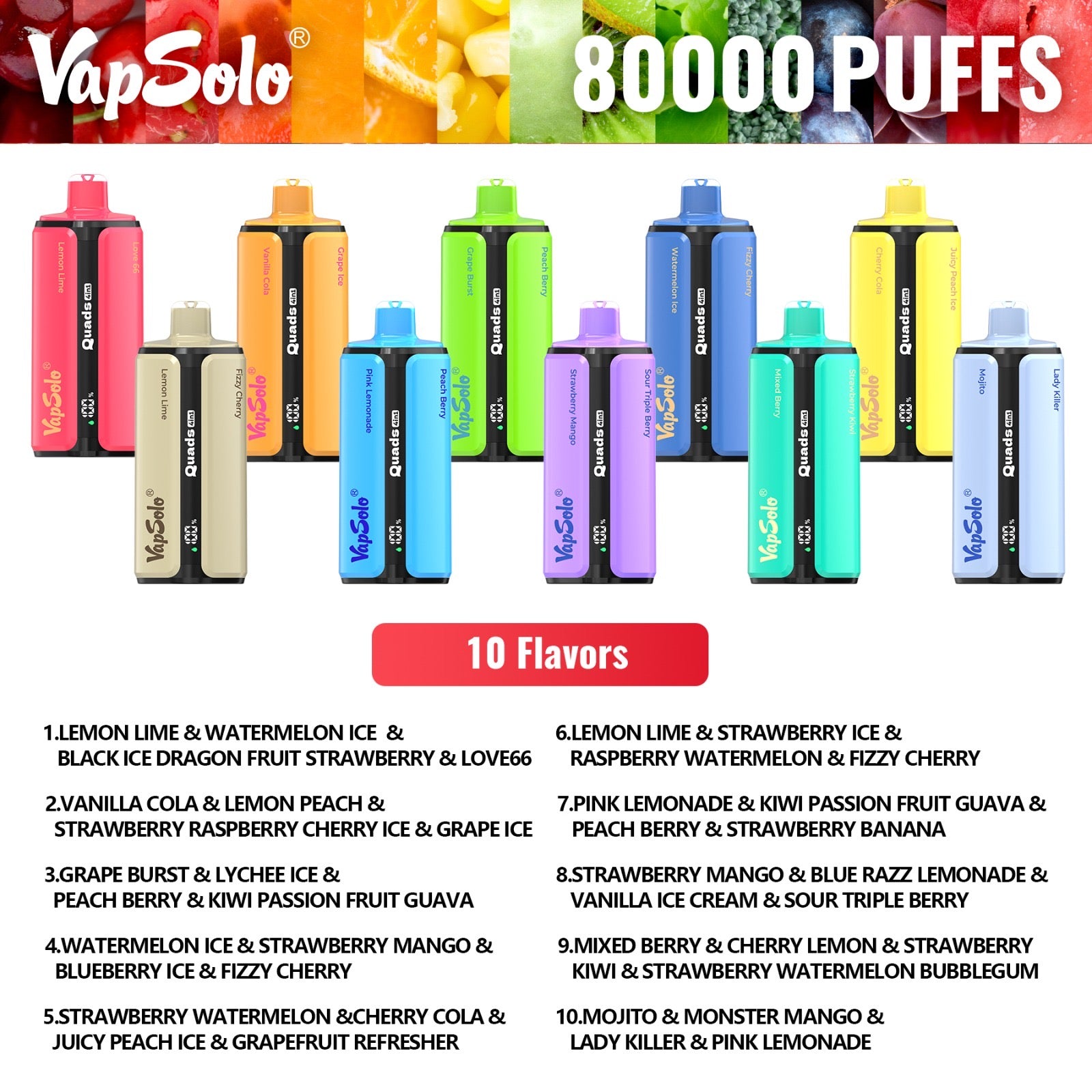 Vapsolo Quads 80K 80000 Puffs Vape Desechable Con 4 En 1 Aivono vapsolo-quads-80k-80000-puffs-vape-desechable-con-4-en-1-aivono