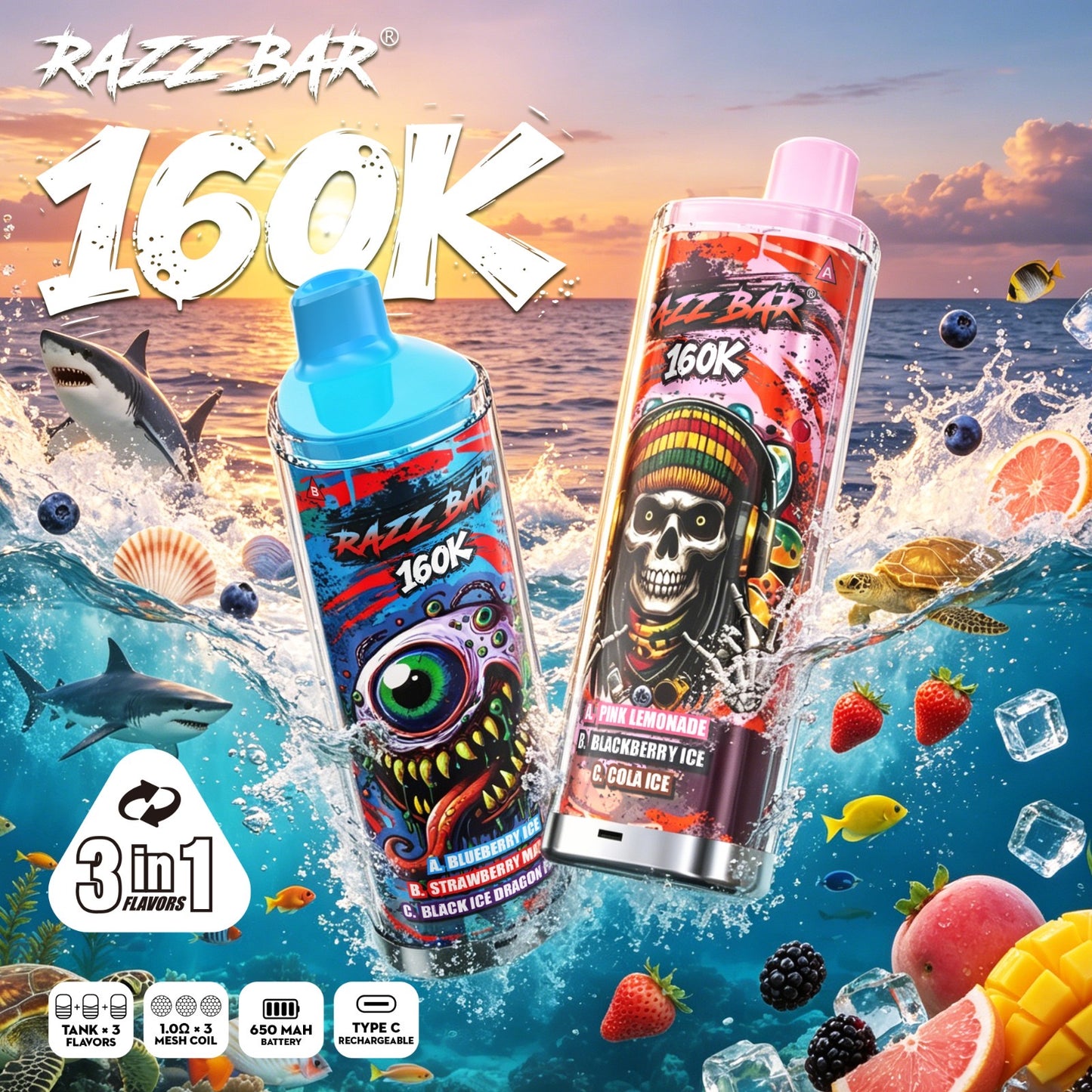 RazzBar 160.000 Puff 3en1 Triple Sabor