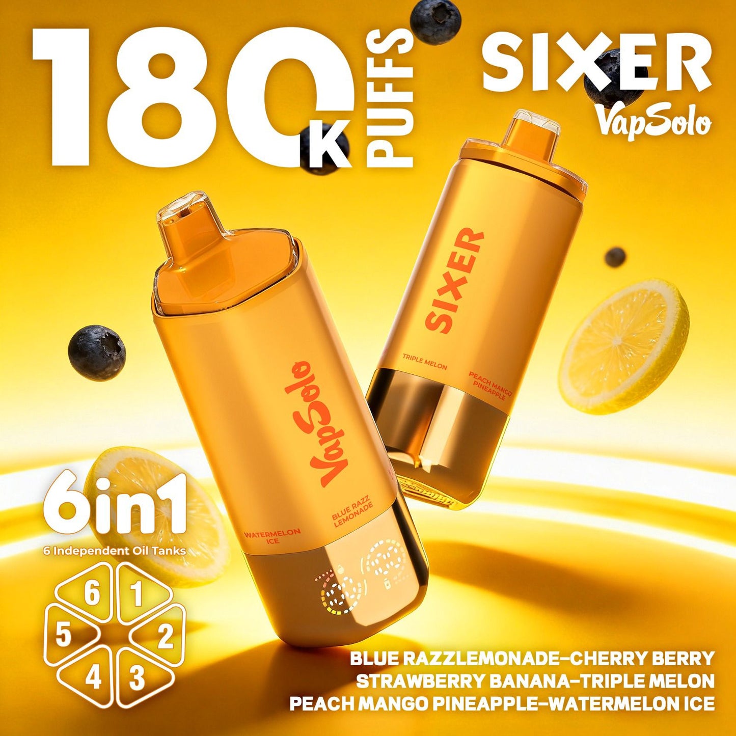 VAPSOLO SIXER 180k 6en1 | 180.000 caladas 6 sabores en 1