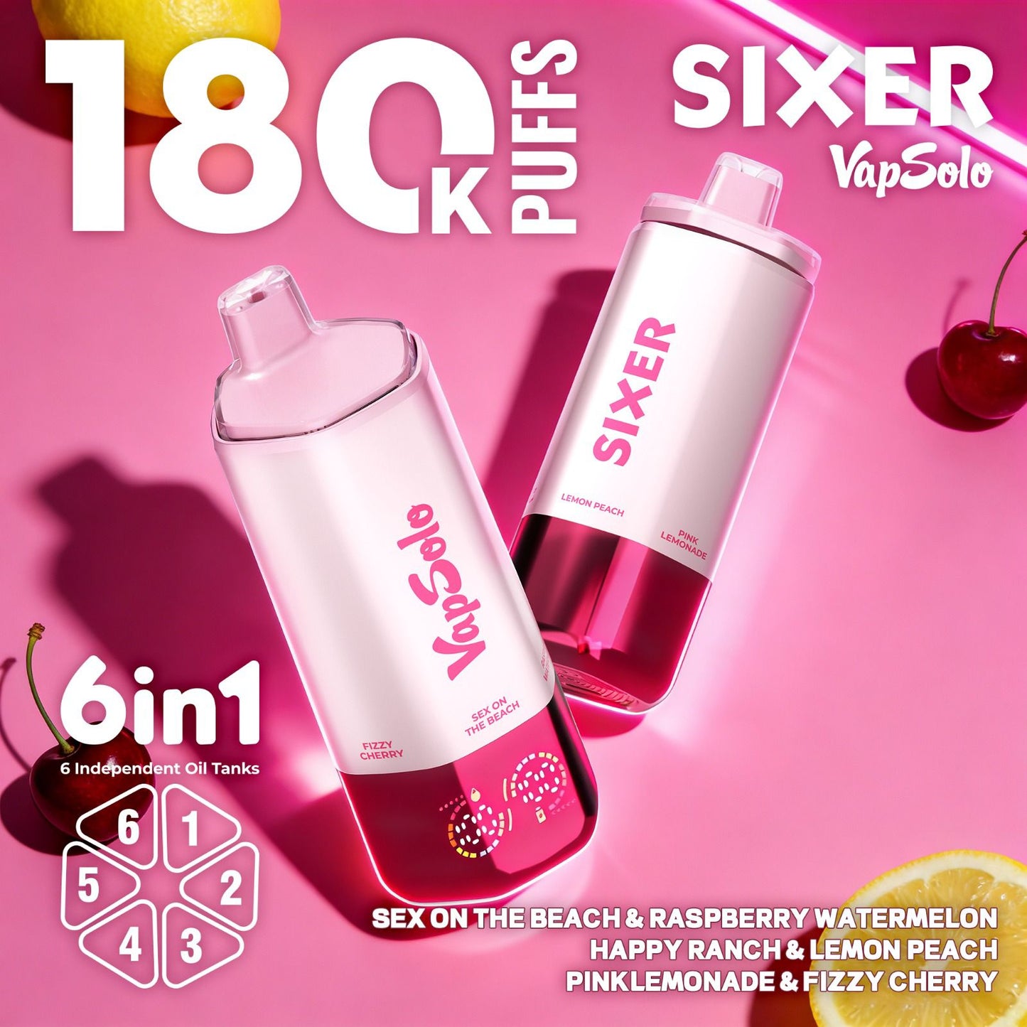 VAPSOLO SIXER 180k 6en1 | 180.000 caladas 6 sabores en 1
