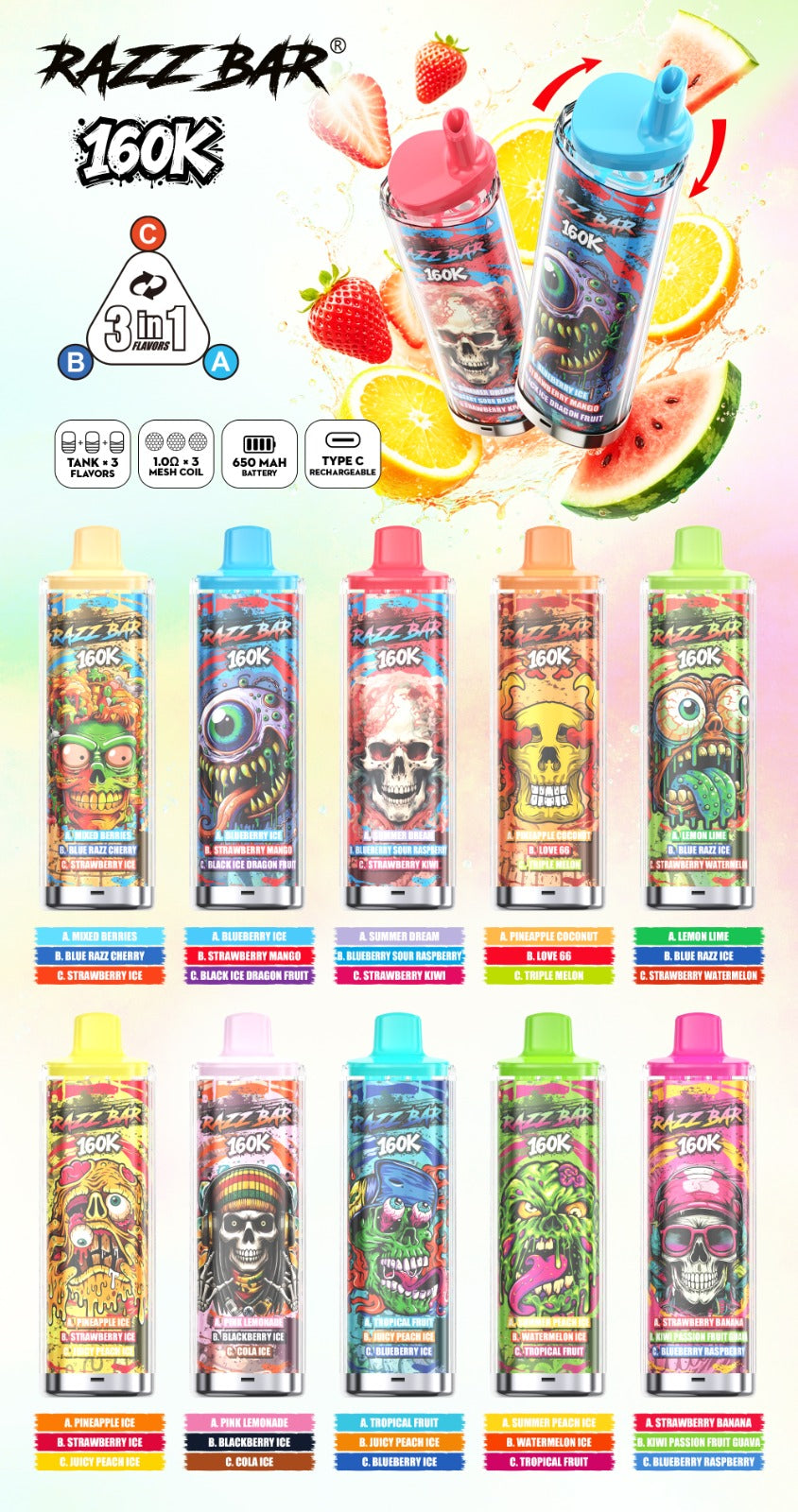RazzBar 160.000 Puff 3en1 Triple Sabor