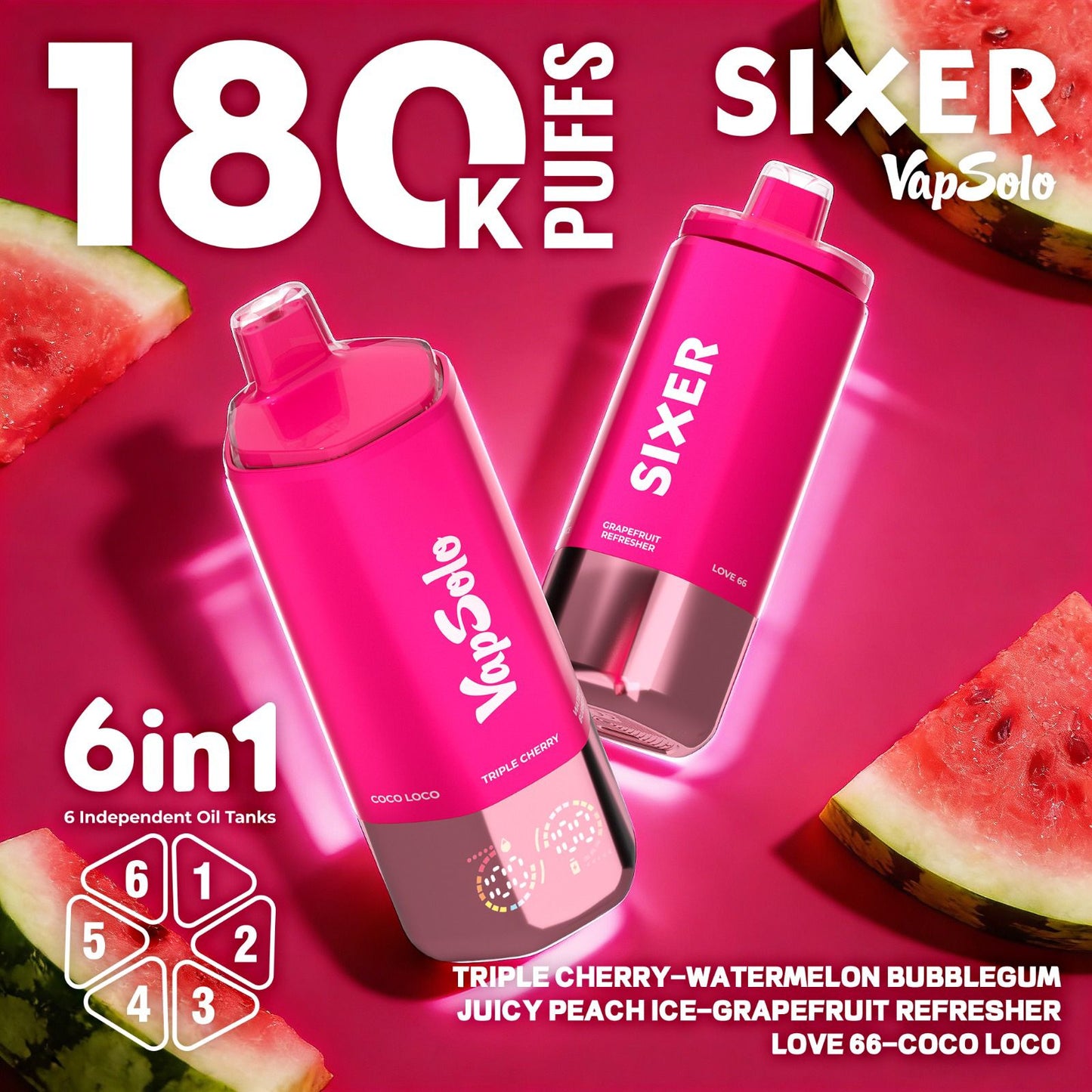 VAPSOLO SIXER 180k 6en1 | 180.000 caladas 6 sabores en 1
