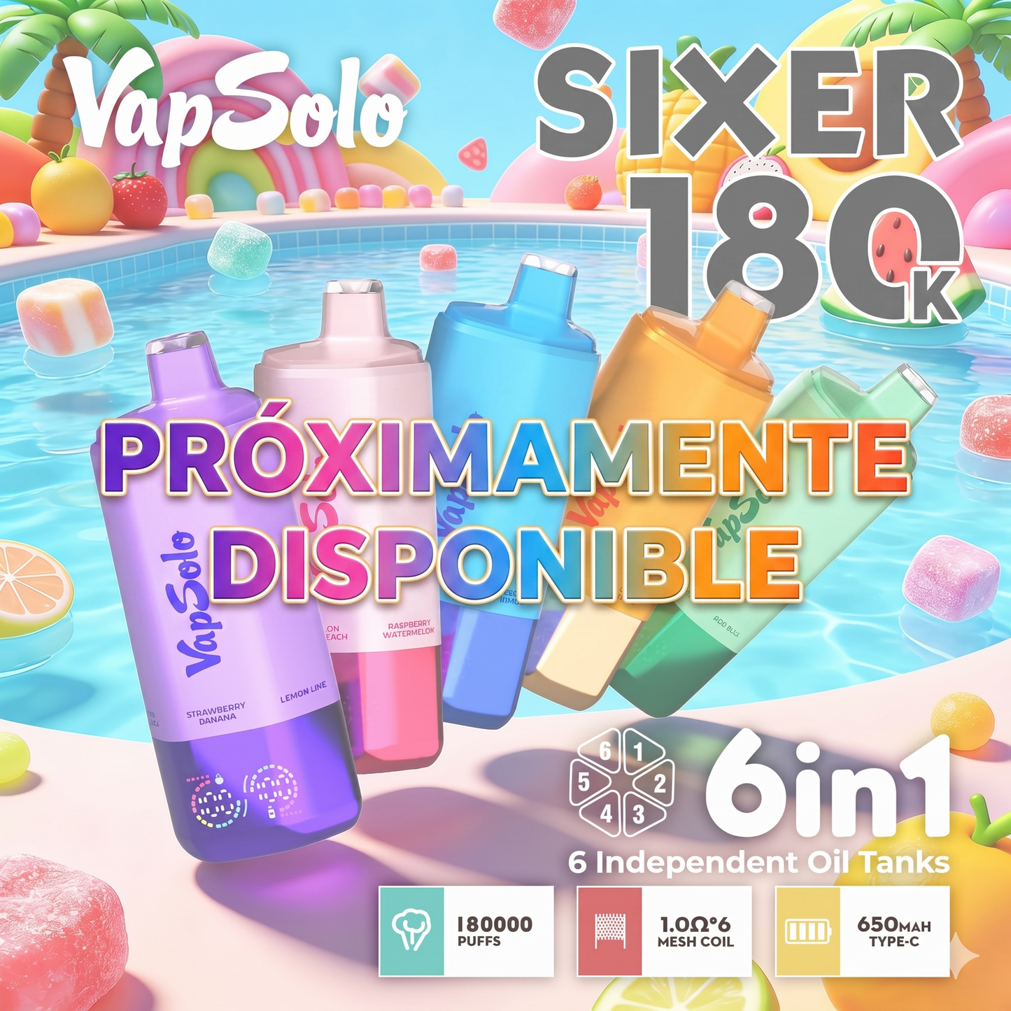 VAPSOLO SIXER 180k 6en1 | 180.000 caladas 6 sabores en 1