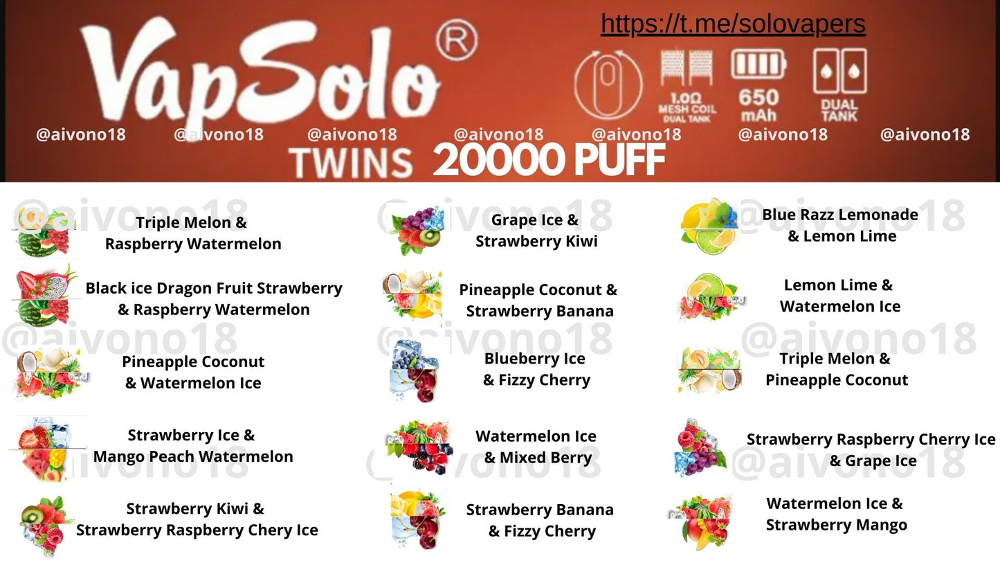 VAPSOLO TWINS  20000puff DOBLE SABOR