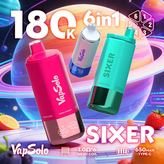 VAPSOLO SIXER 180k 6en1 | 180.000 caladas 6 sabores en 1