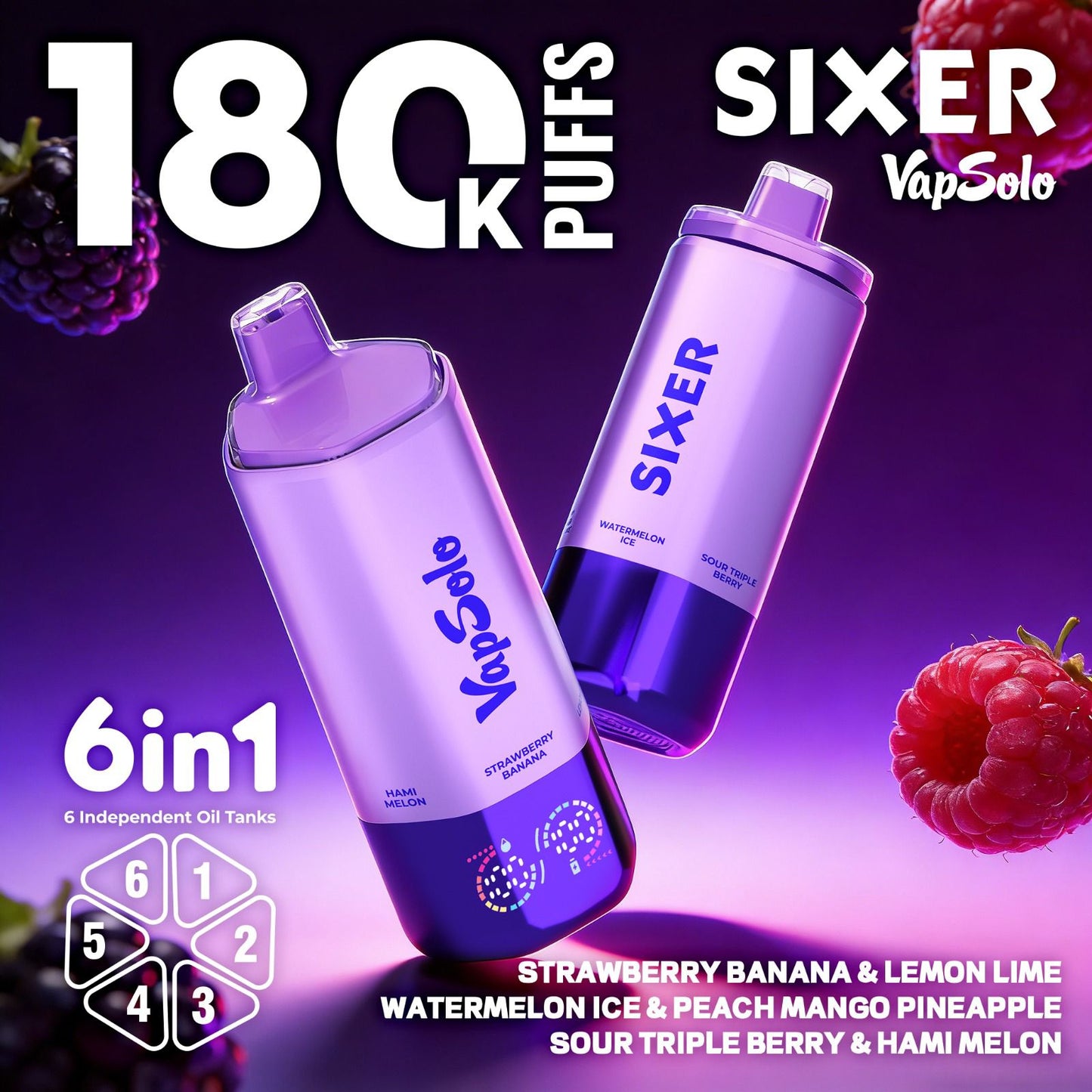 VAPSOLO SIXER 180k 6en1 | 180.000 caladas 6 sabores en 1
