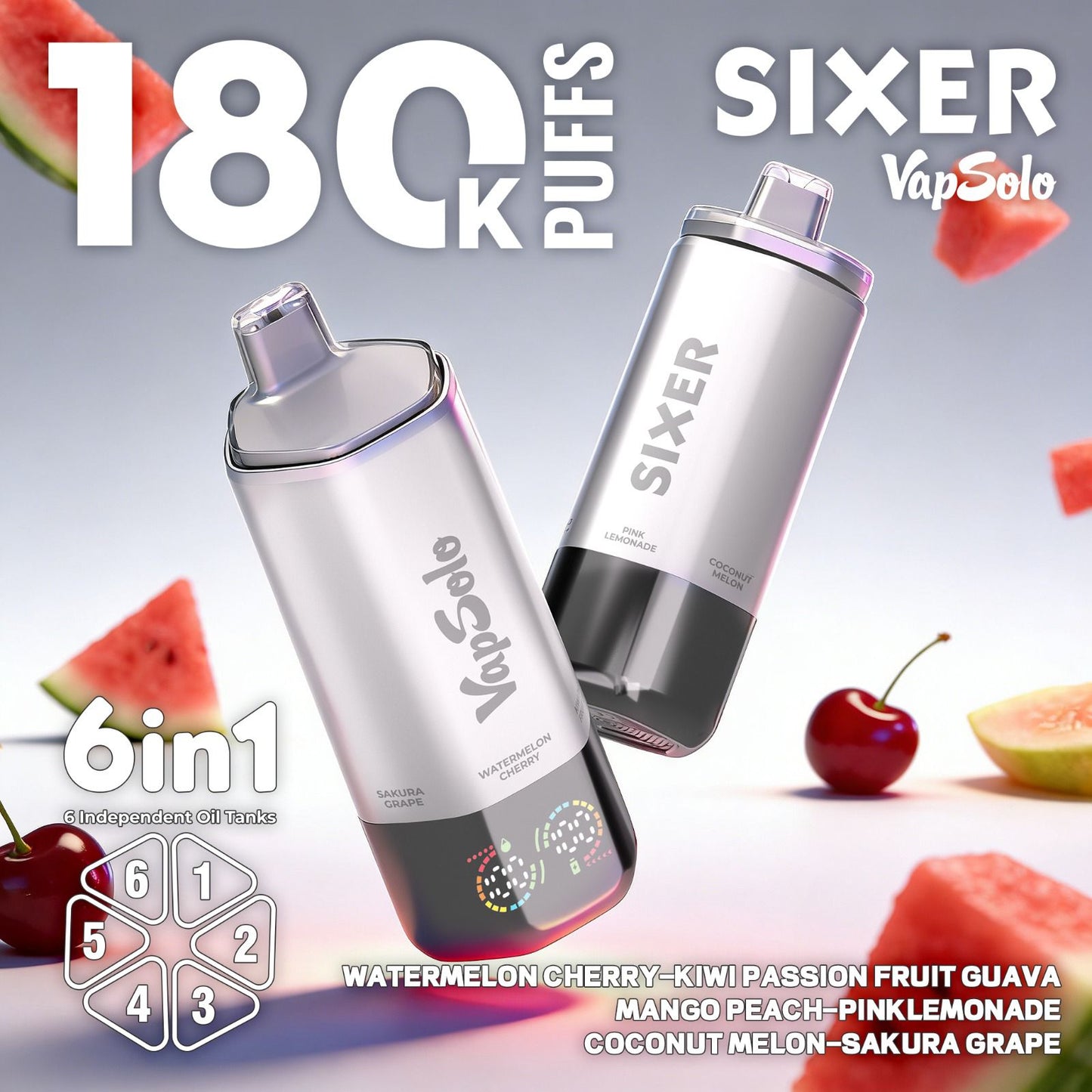 VAPSOLO SIXER 180k 6en1 | 180.000 caladas 6 sabores en 1